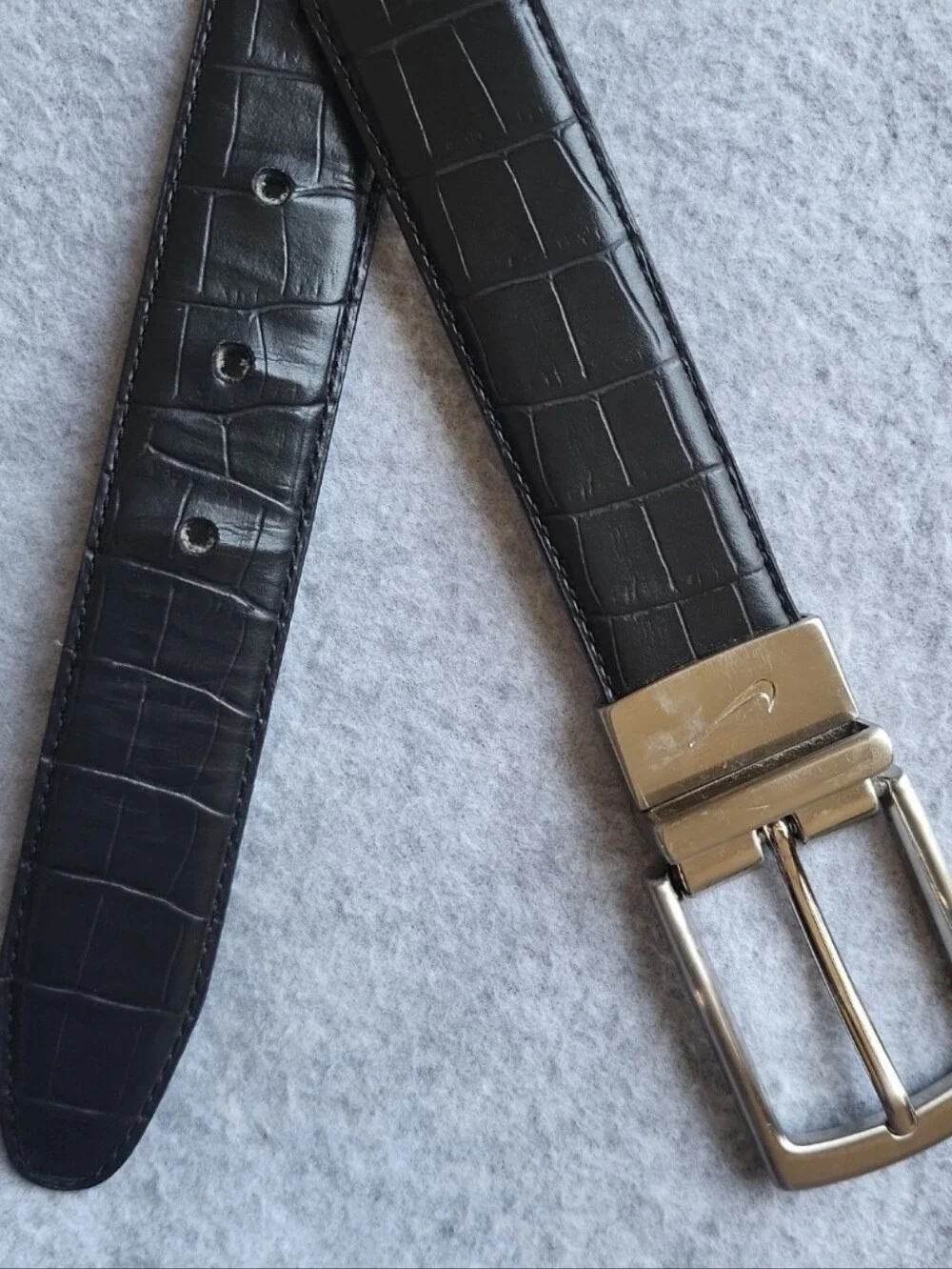 Nike Reversible Belt 38 Black Brown Genuine Bonded Leather Aligator Pattern